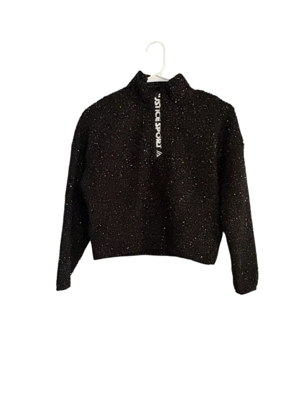 Justice Black Metallic-Thread Half Zip Sweater